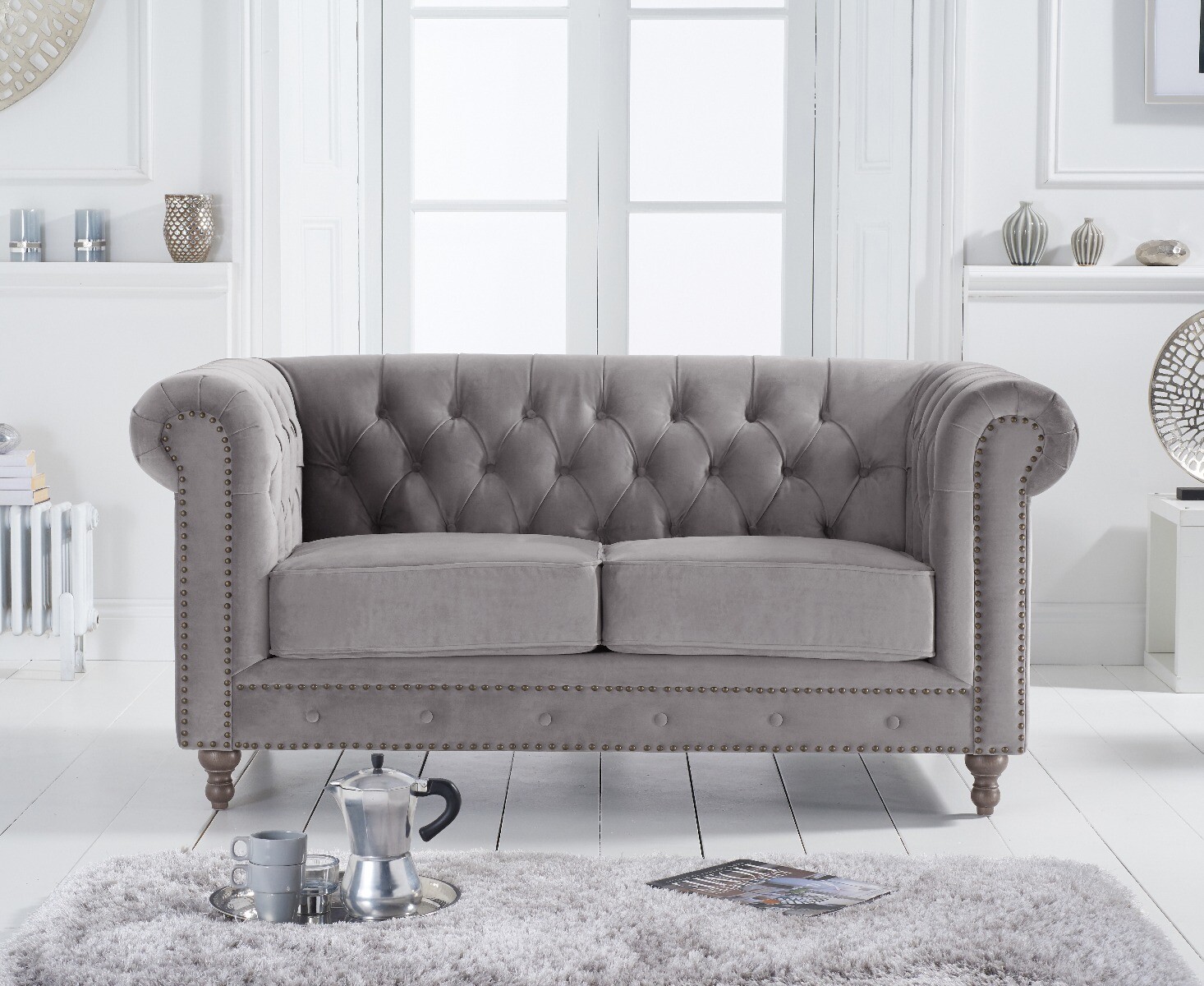 Product photograph of Westminster Chesterfield Light Grey Velvet 2 Seater Sofa from Oak Furniture Superstore.