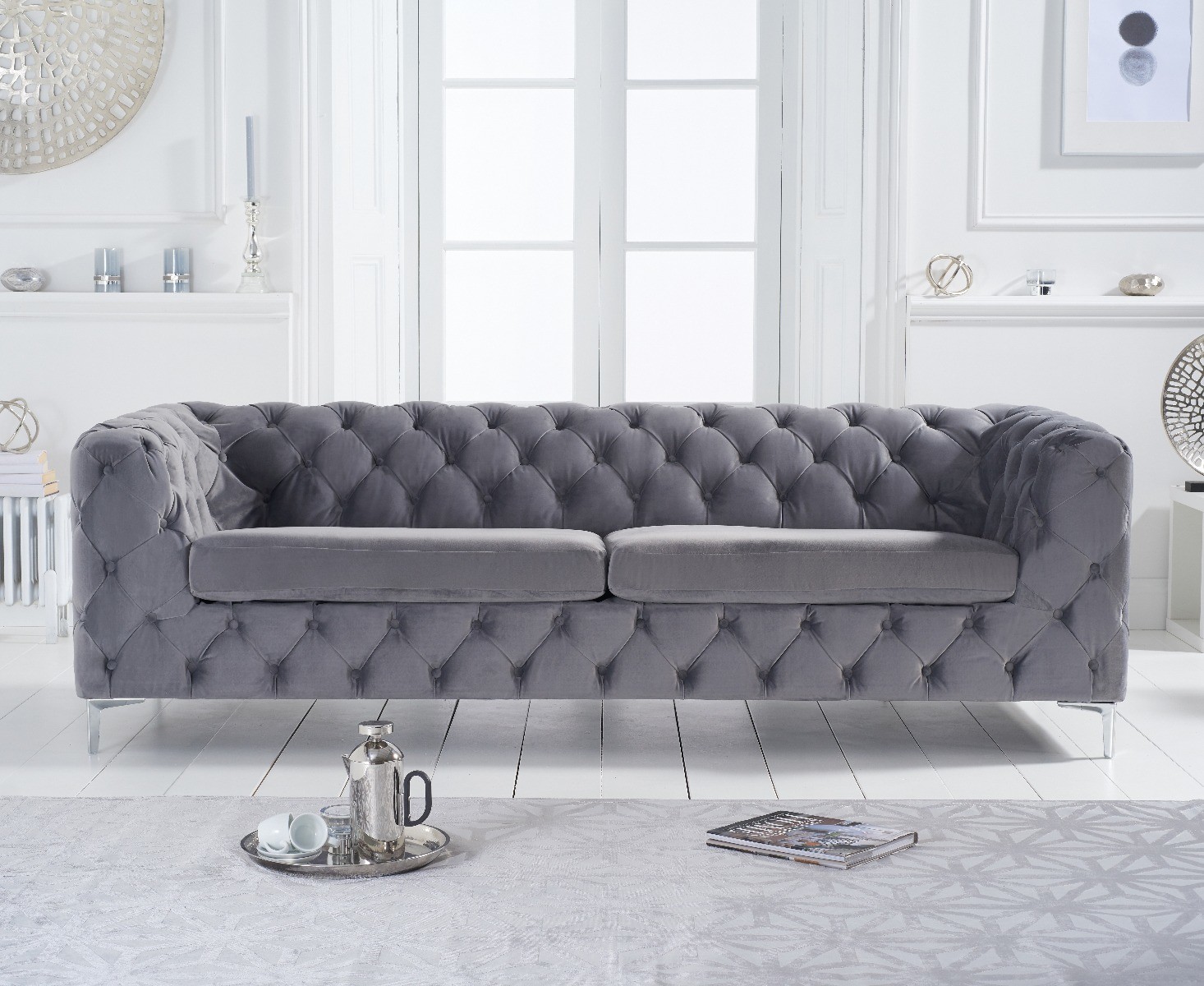 Photo 1 of Alara light grey velvet 3 seater sofa