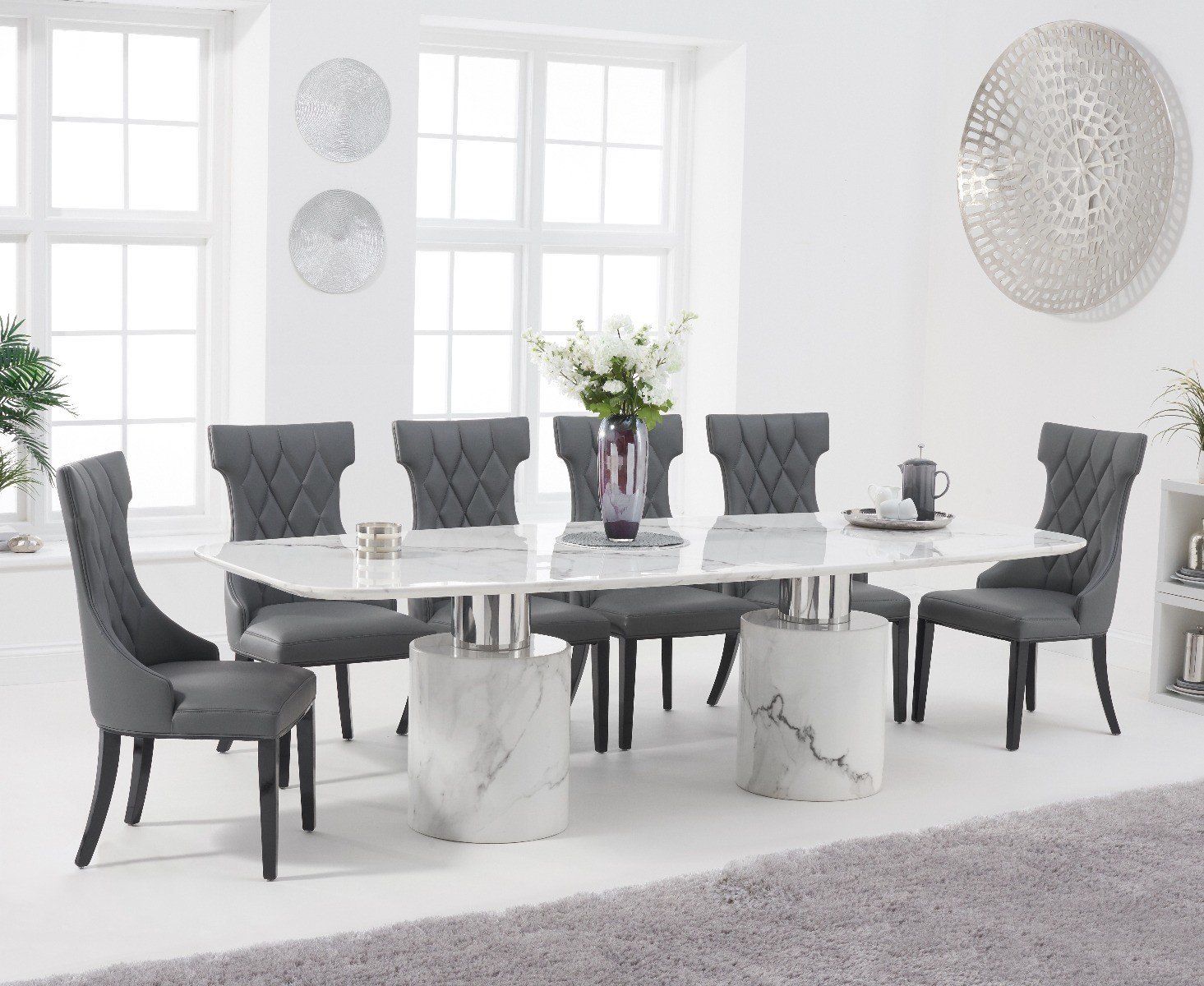 Antonio 260cm White Marble Dining Table With Freya Chairs Antonio Antonio 260cm White Marble Dining Table With Freya Chairs Antonio
