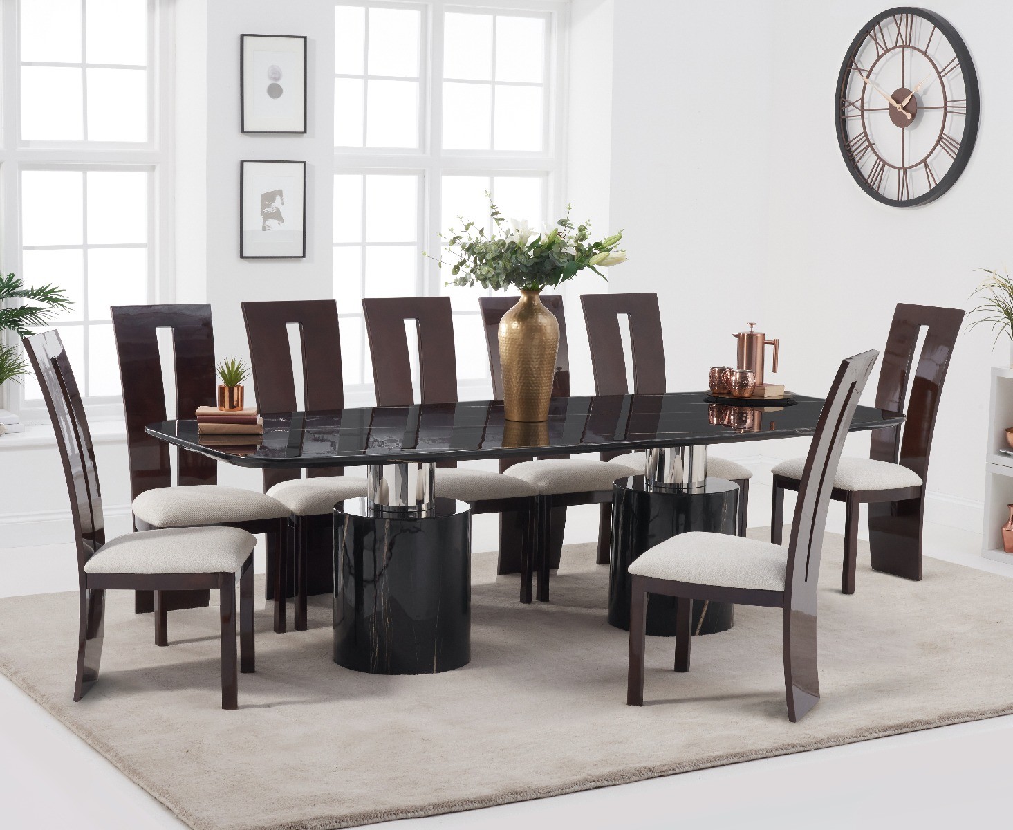 Antonio 260cm Black Marble Dining Table With Verbier Chairs