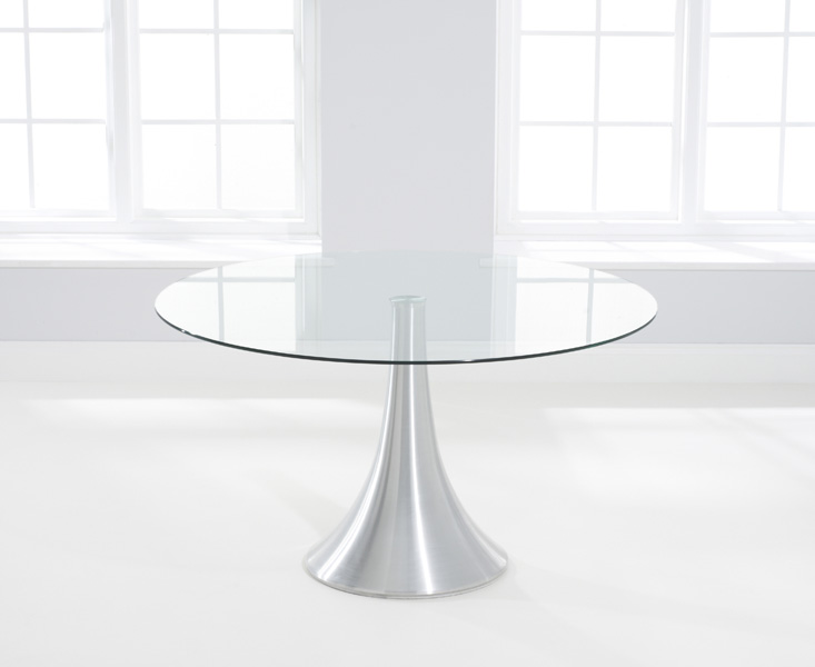 Photo 1 of Paloma 135cm round glass dining table with 4 red enzo chairs