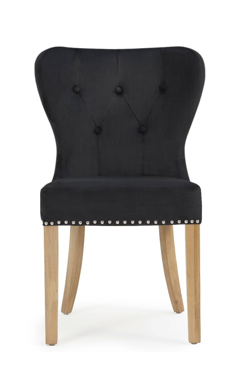 Knightsbridge Studded Black Fabric Oak, Wayfair Dining Chairs Oak Legs