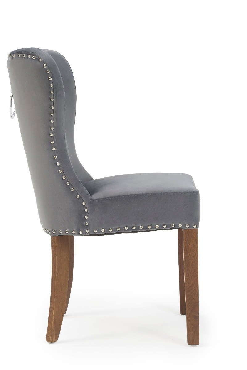 Photo 3 of Keswick studded grey velvet dark oak leg dining chairs