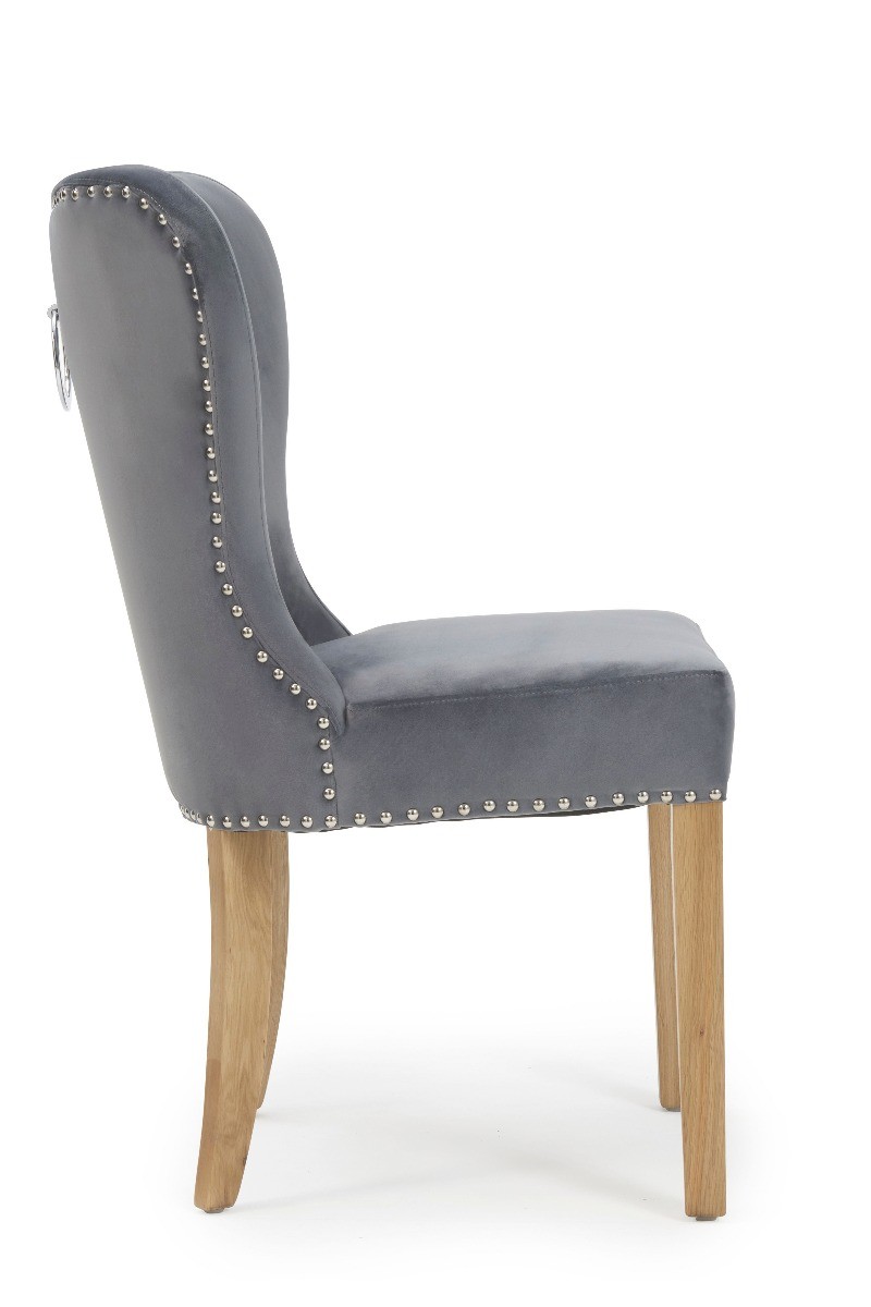 Photo 3 of Keswick studded grey velvet oak leg dining chairs