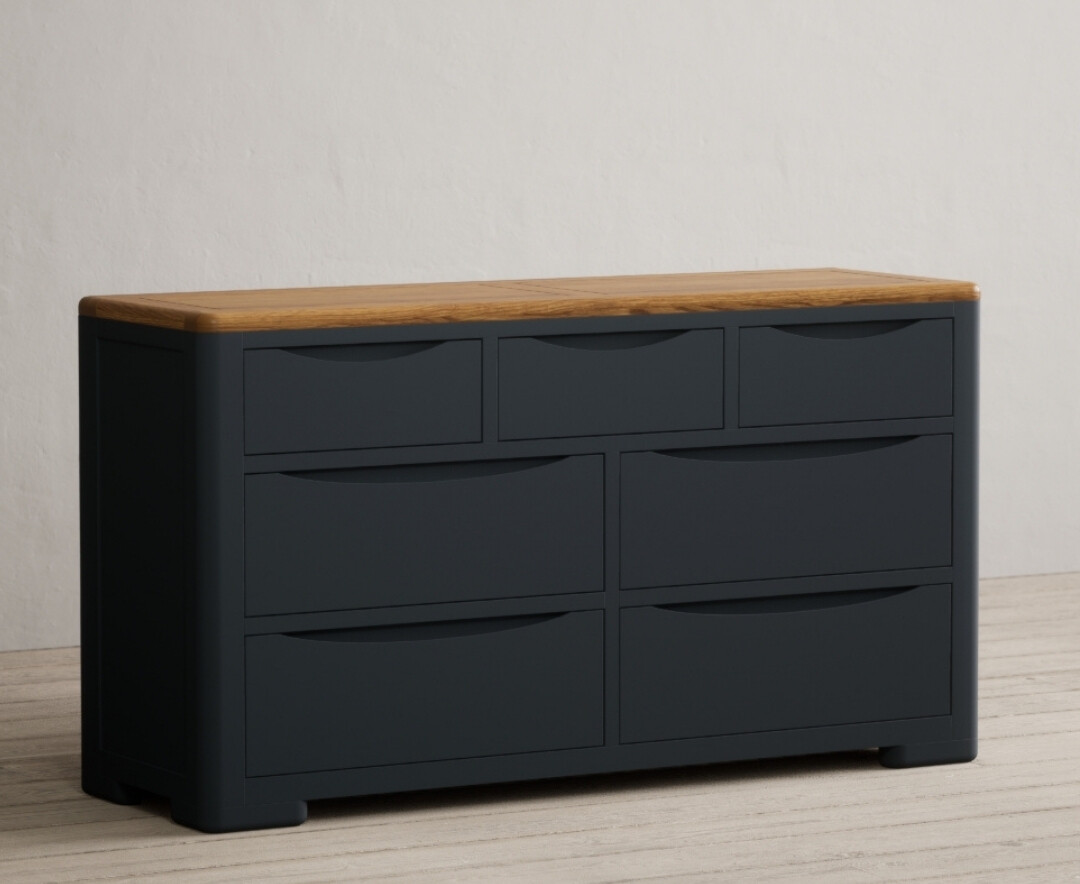 Product photograph of Pembridge Oak And Dark Blue Painted Wide Chest Of Drawers from Oak Furniture Superstore
