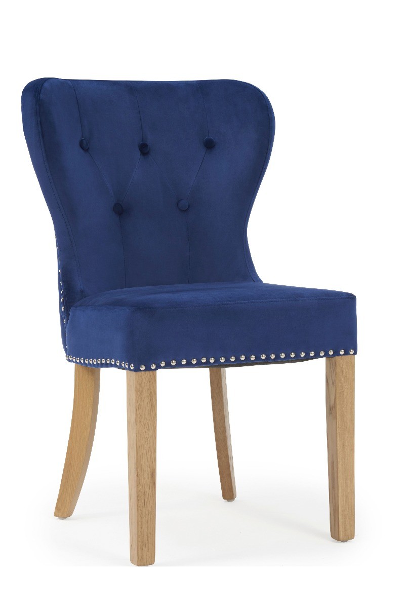 Photo 2 of Knightsbridge studded blue velvet oak leg dining chairs