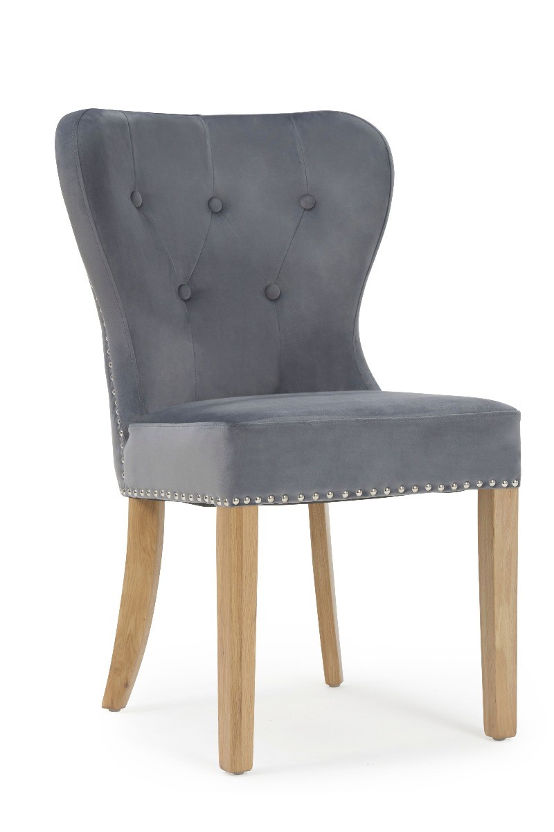 Photo 2 of Keswick studded grey velvet oak leg dining chairs