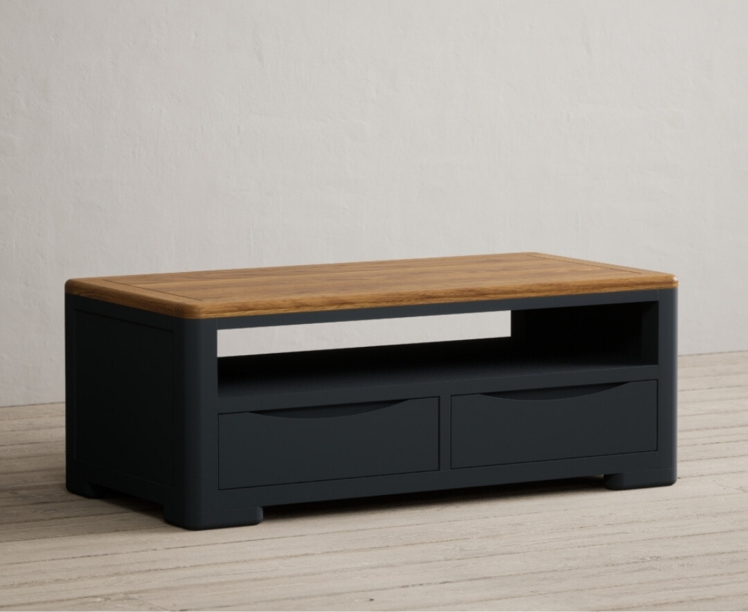 Product photograph of Pembridge Oak And Dark Blue Painted 4 Drawer Coffee Table from Oak Furniture Superstore