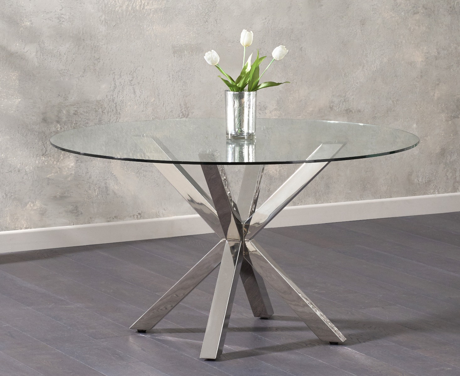 Product photograph of Rodin Round Glass Dining Table from Oak Furniture Superstore