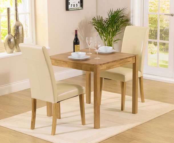 Product photograph of Oxford 80cm Solid Oak Dining Table With 2 Cream Albany Chairs from Oak Furniture Superstore