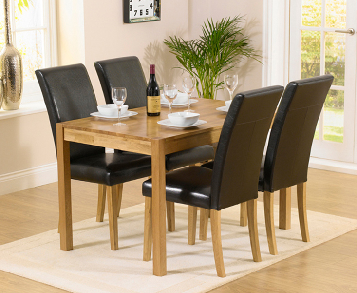 Oxford 120cm Solid Oak Dining Table With 1 York Benches And 4 Brown Olivia Chairs