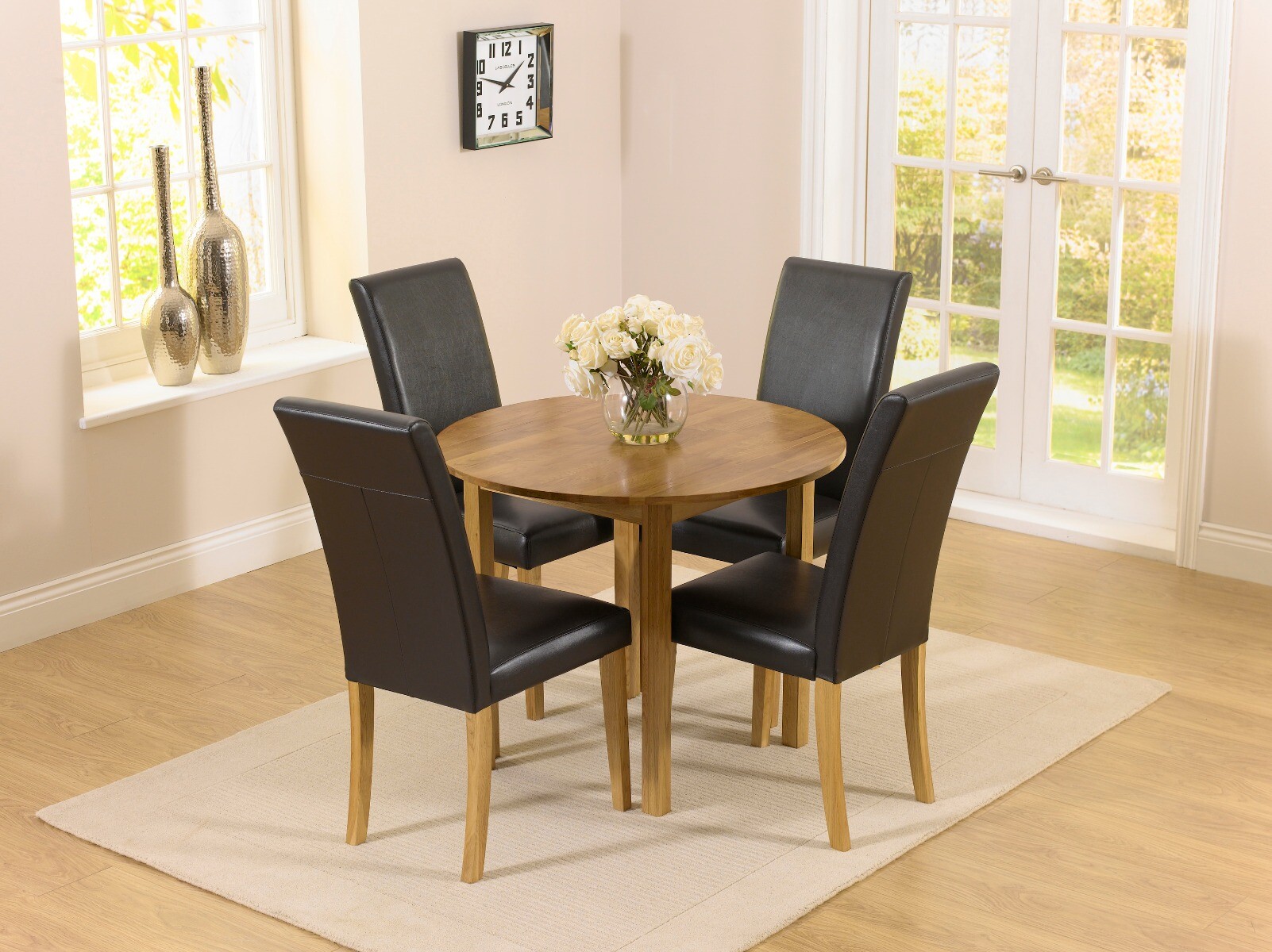 Product photograph of Extending York 90cm Solid Oak Dining Table With 4 Grey Olivia Chairs from Oak Furniture Superstore