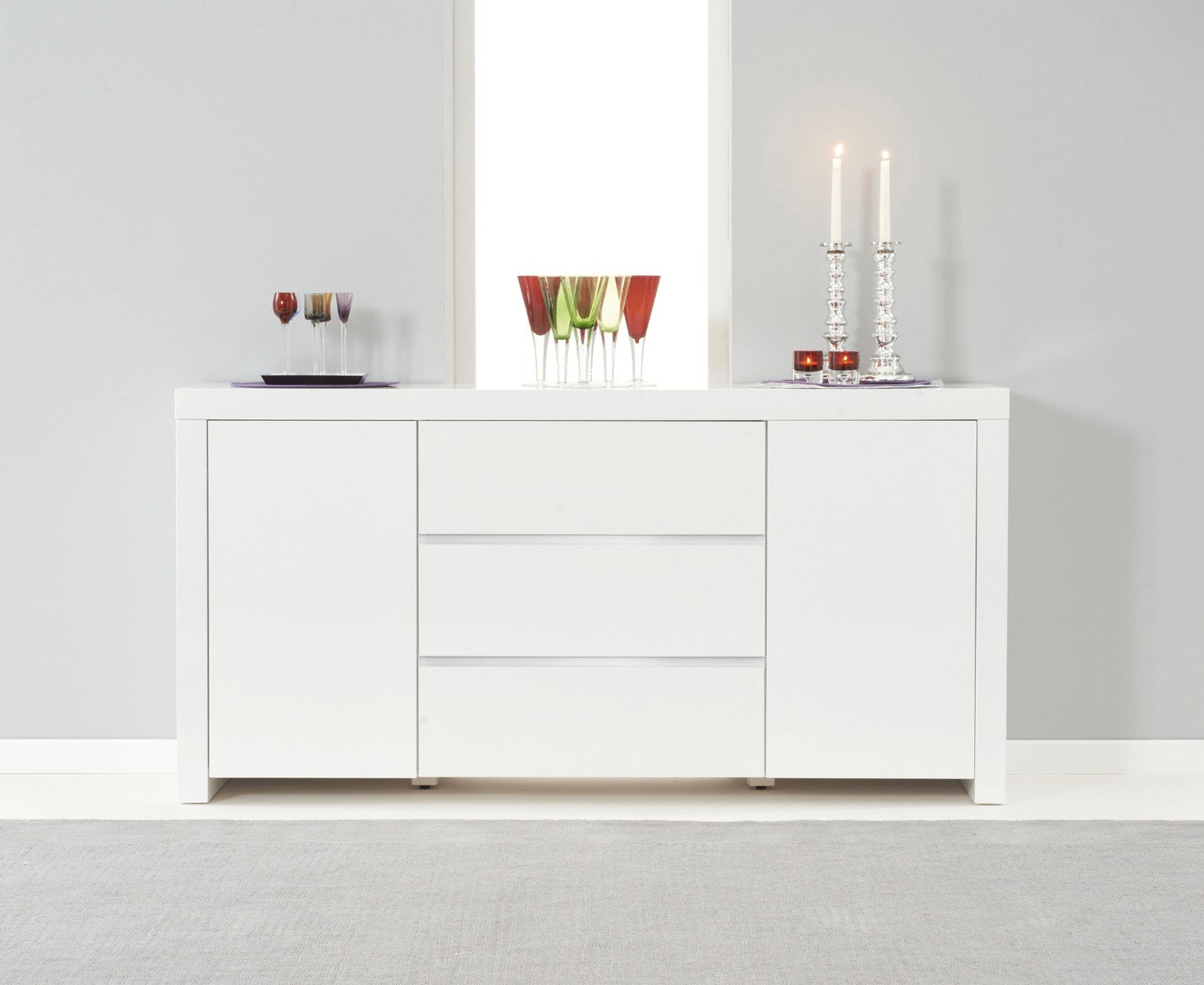 Product photograph of Newark 2 Door 3 Drawer White High Gloss Sideboard from Oak Furniture Superstore