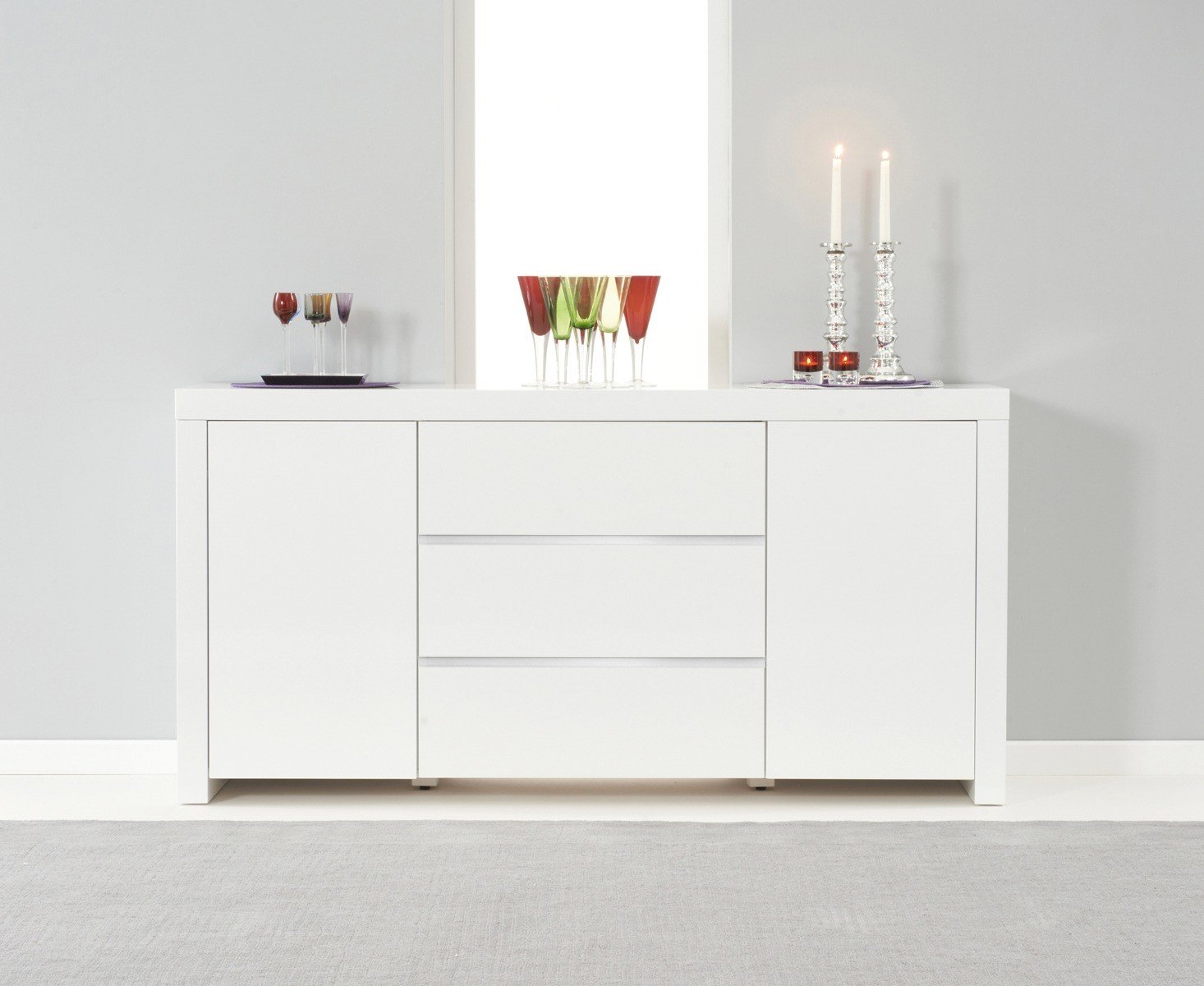 Product photograph of Newark 2 Door 3 Drawer White High Gloss Sideboard from Oak Furniture Superstore