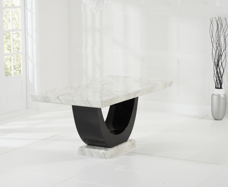 Photo 1 of Raphael 170cm cream and black pedestal marble dining table