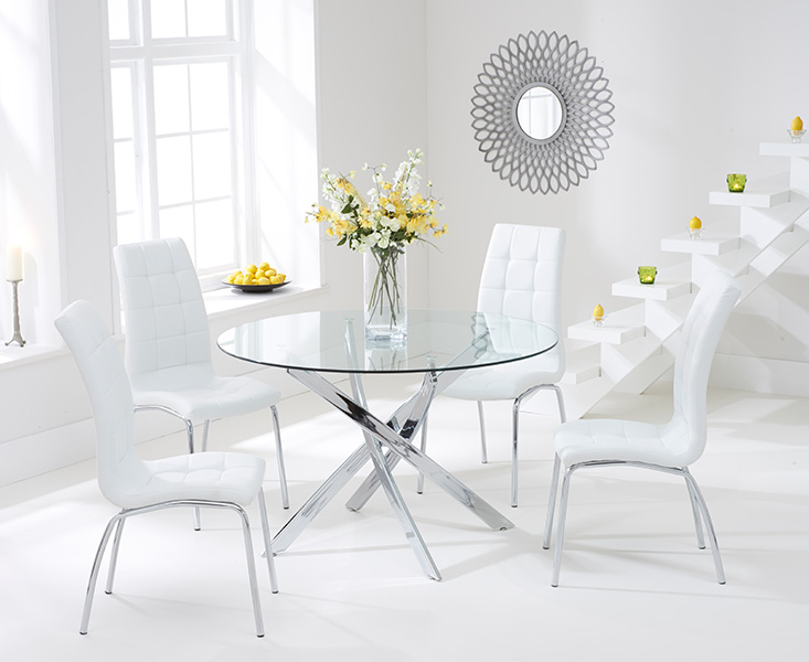 Photo 1 of Denver 110cm glass dining table with 4 cream enzo chairs