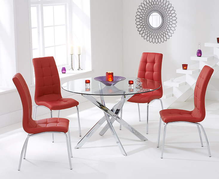 Photo 2 of Denver 120cm glass dining table with 6 red enzo chairs