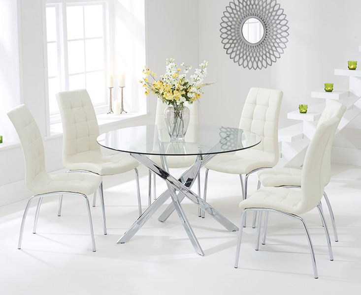 Photo 2 of Denver 120cm glass dining table with 4 grey enzo chairs