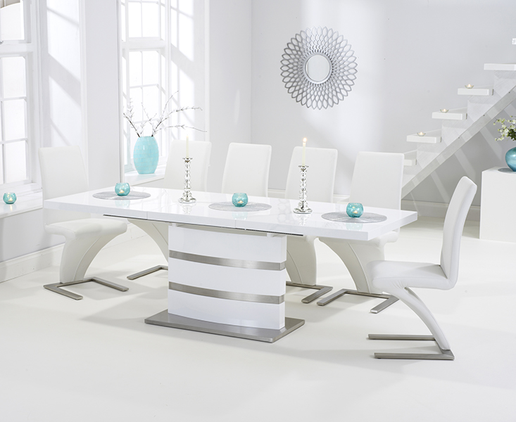 Extending Vicenza 160cm White High Gloss Dining Table With 6 White Aldo Chairs