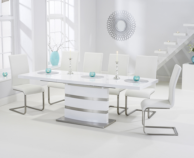 Photo 1 of Vicenza 160cm white high gloss extending dining table with 6 black austin chairs