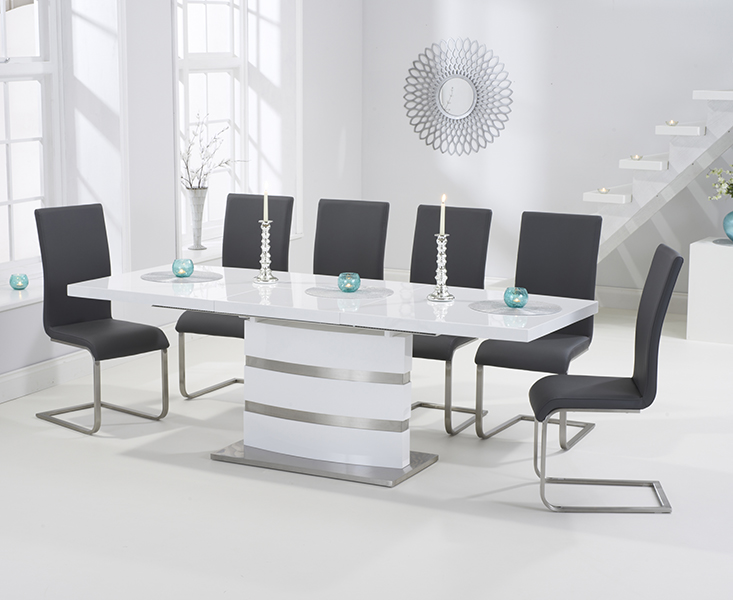 Photo 2 of Vicenza 160cm white high gloss extending dining table with 8 black austin chairs
