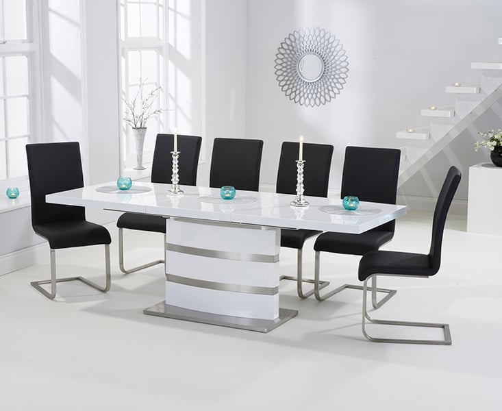 Extending Vicenza 160cm White High Gloss Dining Table With 6 White Austin Chairs