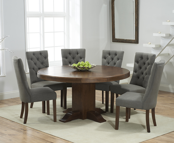Torino 150cm Dark Solid Oak Round, Round Dark Wood Dining Table Set