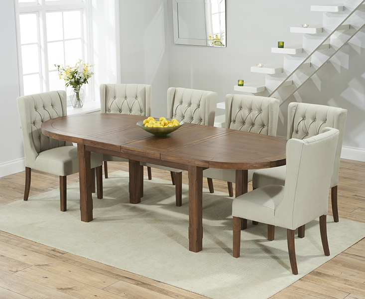 Product photograph of Extending Caversham Dark Oak Dining Table With 6 Natural Darcy Chairs from Oak Furniture Superstore