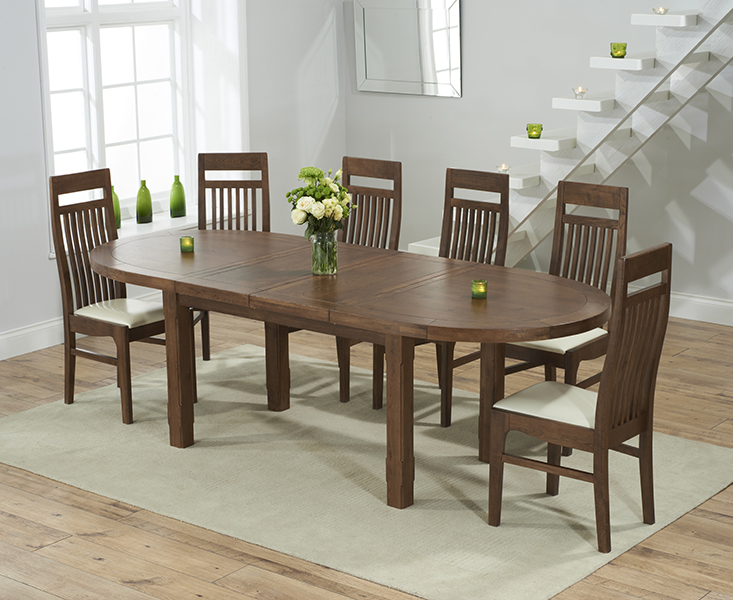Chelsea Dark Oak Extending Dining Table, Oak Round Table And 6 Chairs