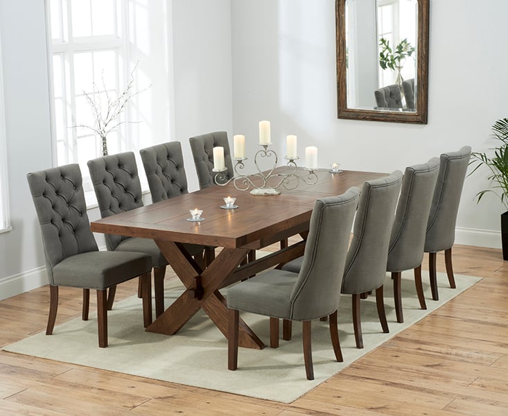 Extending Buckley 200cm Dark Solid Oak Dining Table With 6 Grey Francois Chairs