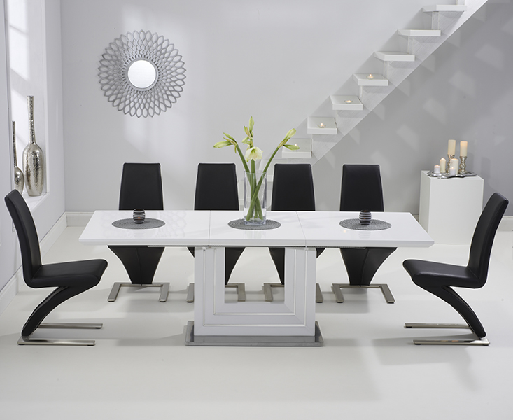 High Gloss Extending Dining Table, Z Chairs Dining Sets