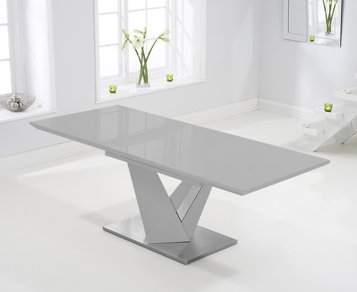 Photo 1 of Extending santino 160cm light grey high gloss dining table with 8 grey aldo chairs