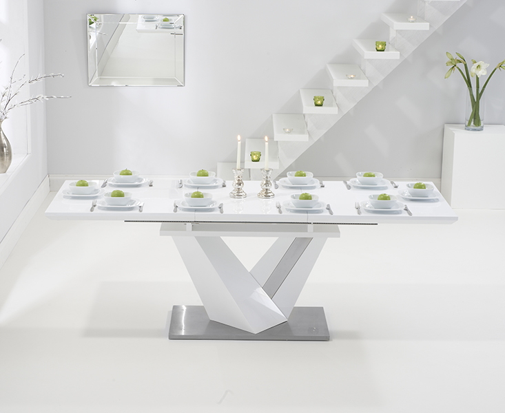 Photo 3 of Santino 160cm white high gloss extending dining table with 10 grey austin chairs