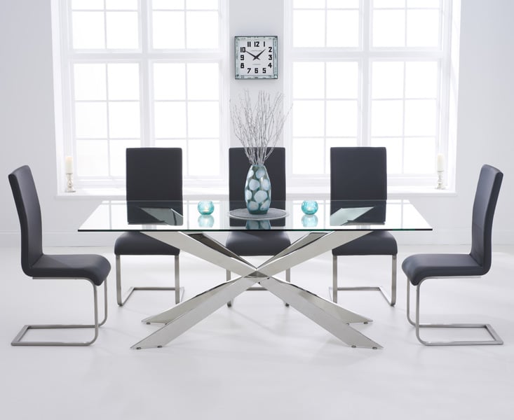 Canova 200cm Glass Dining Table With 6 White Austin Chairs