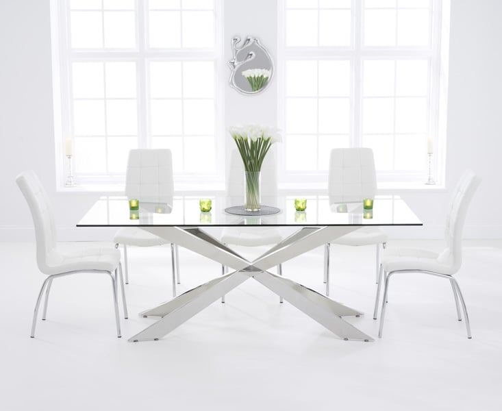 Canova 200cm Glass Dining Table With 10 Red Enzo Chairs