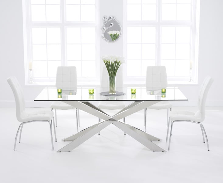 Canova 200cm Glass Dining Table With 8 Grey Enzo Chairs