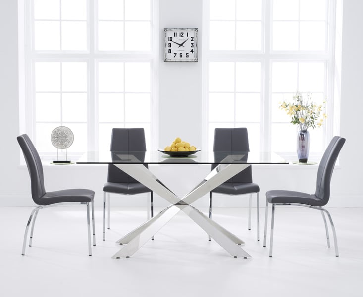 Juniper 160cm Glass Dining Table With 4 Grey Marco Chairs