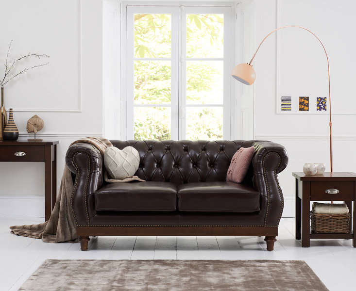 Henbury Chesterfield Brown Leather 2, 2 Seater Dark Brown Leather Sofa Bed