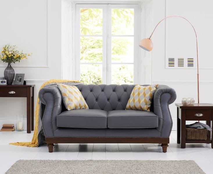 Henbury Chesterfield Grey Leather 2 Seater Sofa