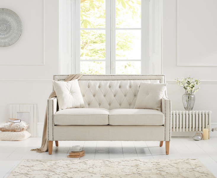 Product photograph of Chartwell Chesterfield Ivory Linen 2 Seater Sofa from Oak Furniture Superstore