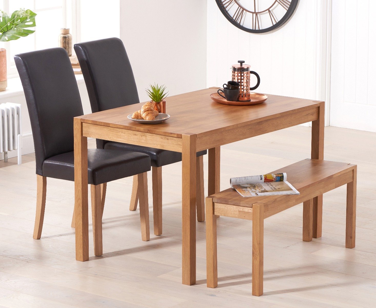 Hadleigh Oak And Cream Painted Extending Dining Table With 6 Brown Suede Hertford Chairs