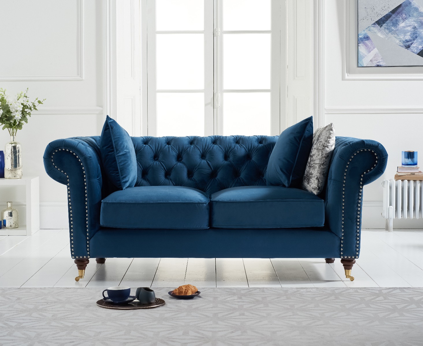 Product photograph of Kensington Chesterfield Blue Velvet 2 Seater Sofa from Oak Furniture Superstore