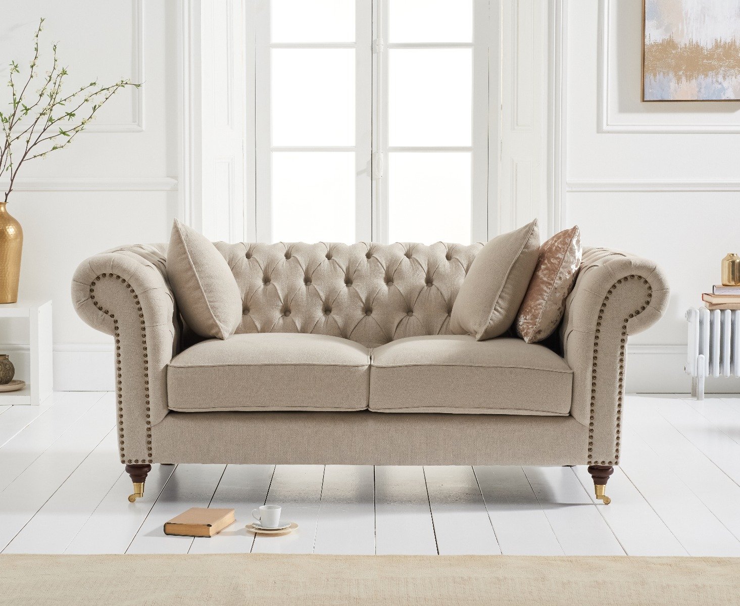 Kensington Chesterfield Ivory Linen 2 Seater Sofa