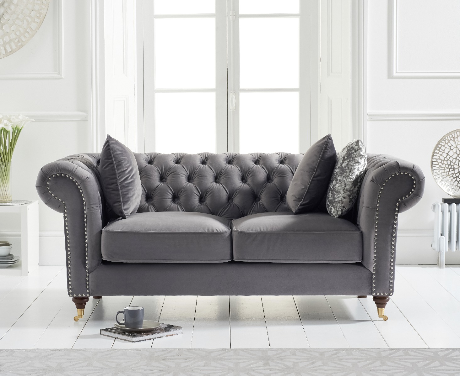 Product photograph of Kensington Chesterfield Dark Grey Velvet 2 Seater Sofa from Oak Furniture Superstore