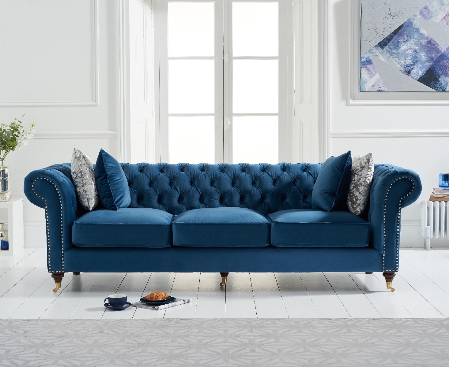 Product photograph of Kensington Chesterfield Blue Velvet 3 Seater Sofa from Oak Furniture Superstore