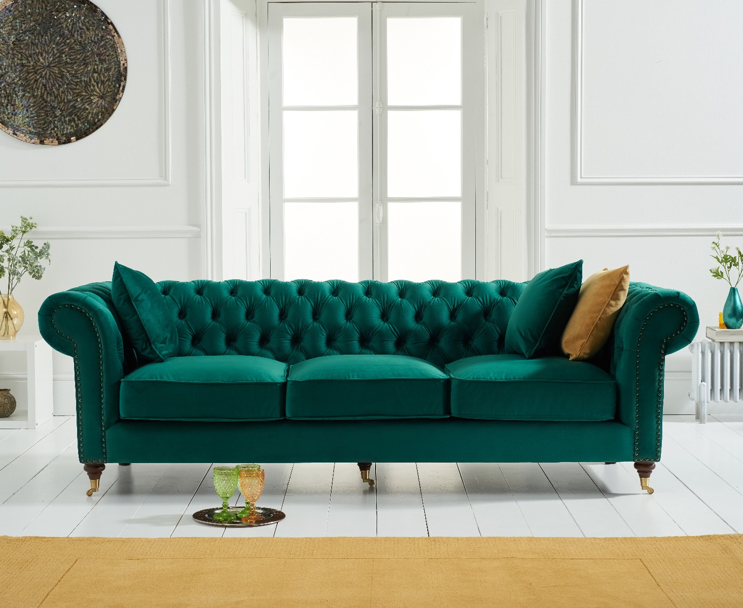 Carrara Green Velvet 3 Seater Sofa