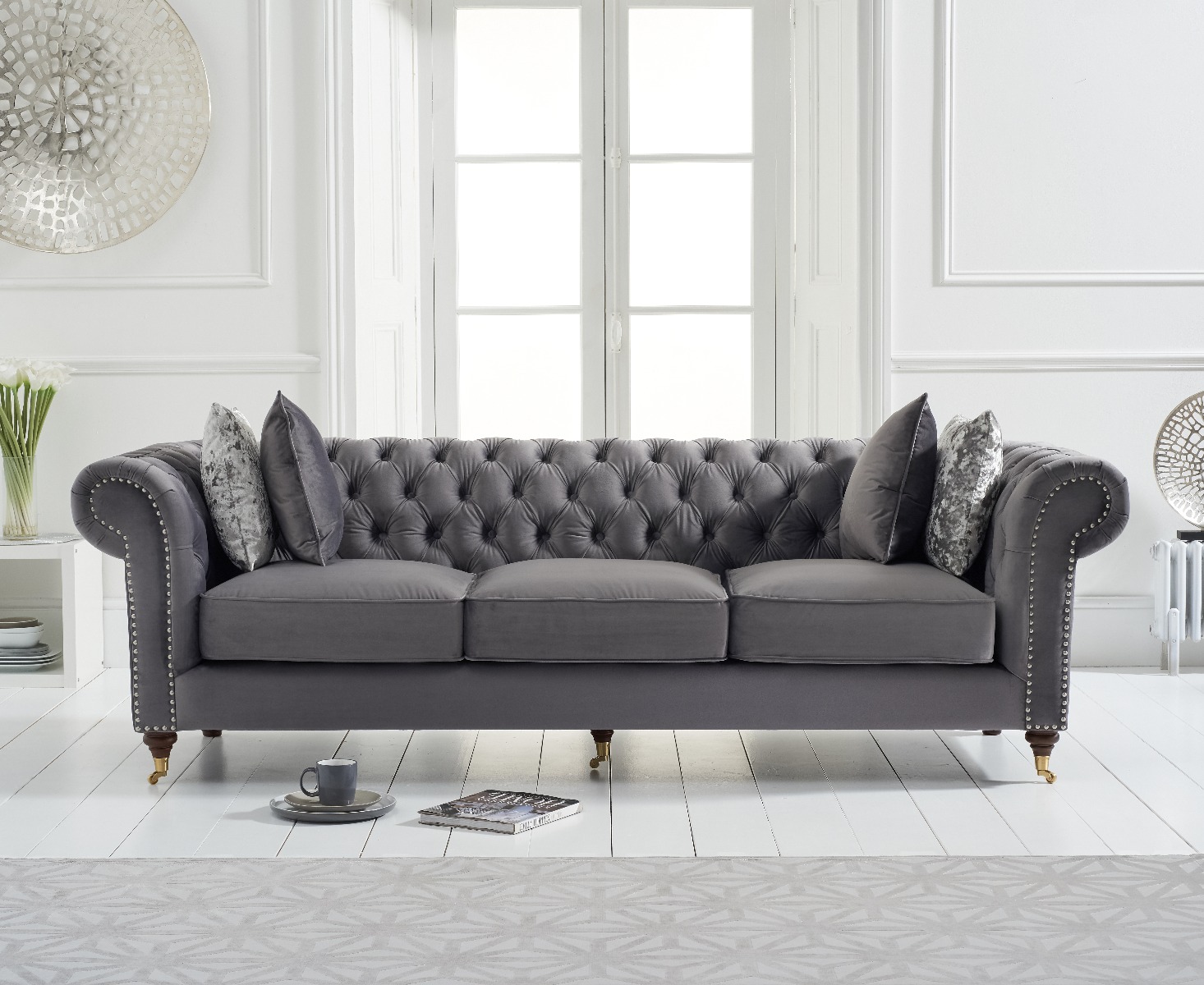 Product photograph of Kensington Chesterfield Dark Grey Velvet 3 Seater Sofa from Oak Furniture Superstore
