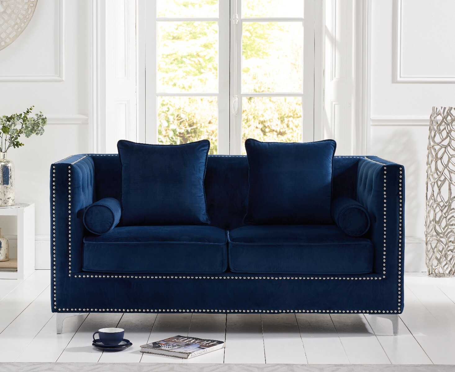 Product photograph of Cecile Blue Velvet 2 Seater Sofa from Oak Furniture Superstore