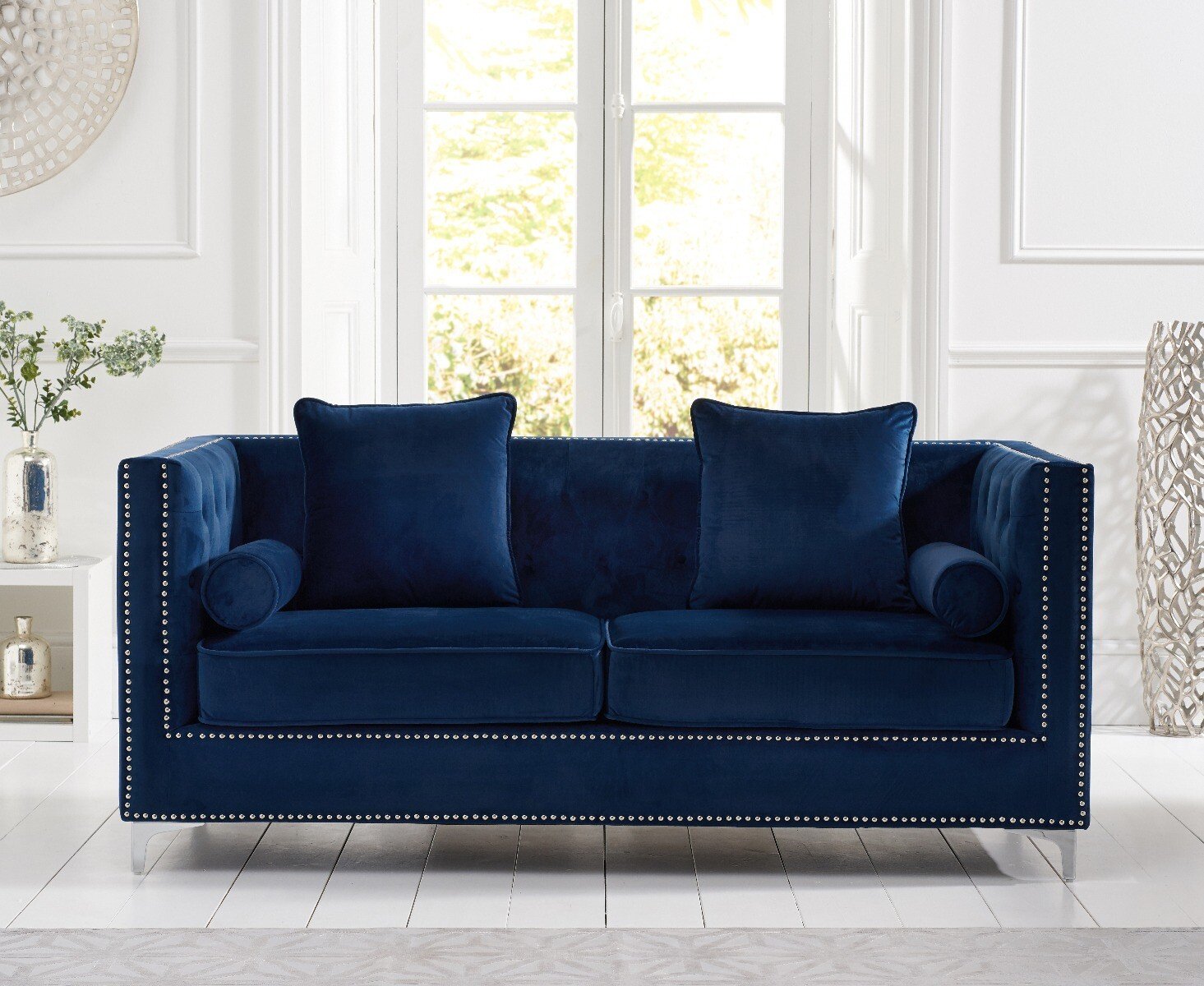 Product photograph of Cecile Blue Velvet 3 Seater Sofa from Oak Furniture Superstore