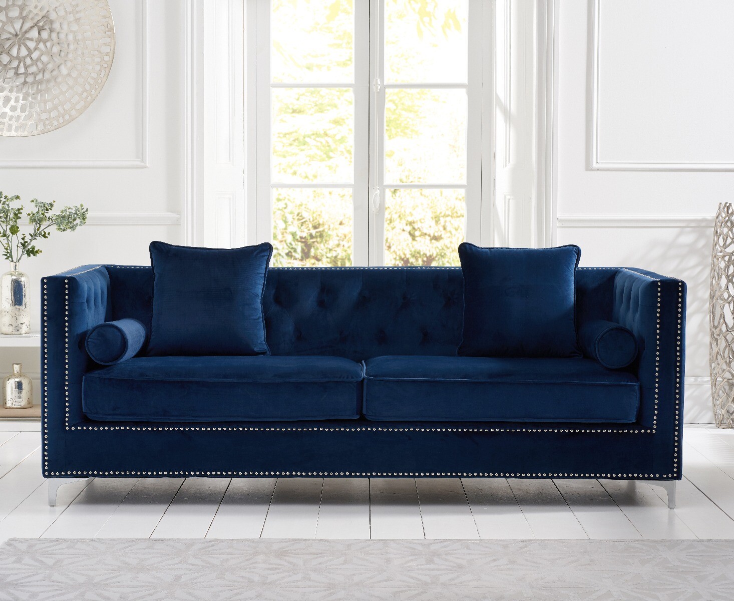 Product photograph of Amelie Blue Velvet 4 Seater Sofa from Oak Furniture Superstore